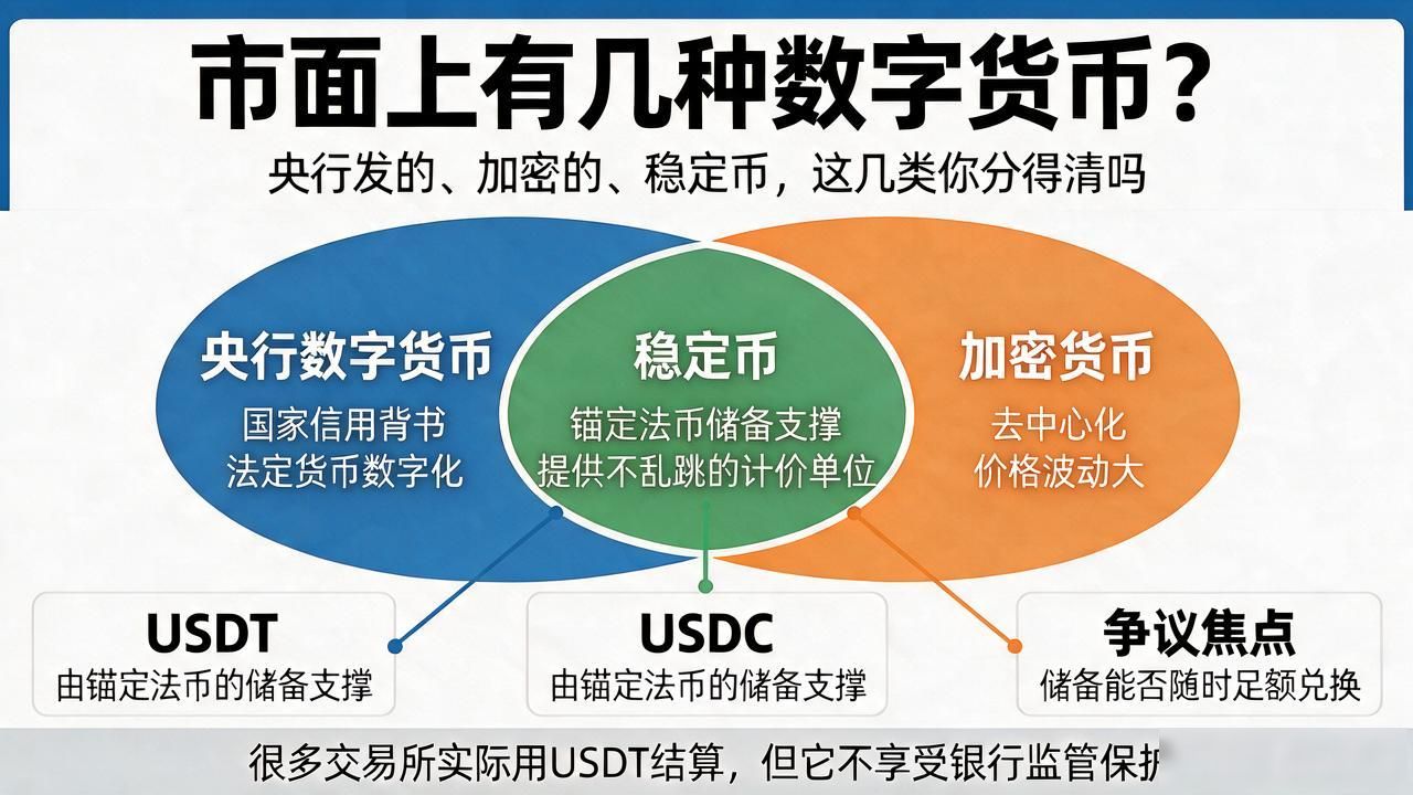 市面上有几种数字货币？央行发的、加密的、稳定币，这几类你分得清吗